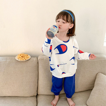Childrens spring and autumn long-sleeved cotton fashion simple pajamas in large childrens baby thin suit girls cotton home clothes