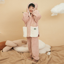 Girl pajamas autumn and winter cute coral velvet suit girl baby thick flannel winter childrens home clothes
