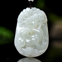 Hetian Jade Pixiu pendant White Jade Overlord Pixiu mens Pichu Pixiu pendant Piqiu jade pendant womens necklace