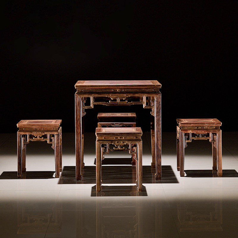 Yi Meng Yisheng Red Acid Branch Dining Table Slightly Recessed Sandalwood Mahogany Dining Table Ming Square Square Table Combination (White Blank)