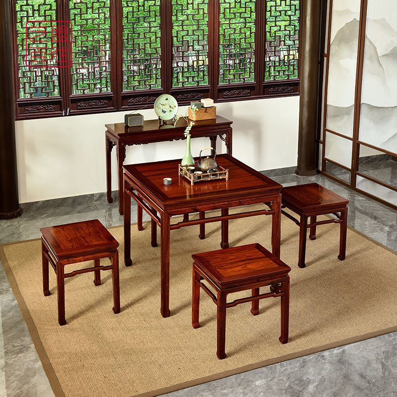 Yimeng Baisheng red acid branch dining table square Ming-style four immortal table slightly concave yellow sandalwood mahogany dining table square table furniture