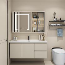 Modern simple ceramic integrated basin bathroom cabinet solid wood washbasin combination washbasin bathroom cabinet set