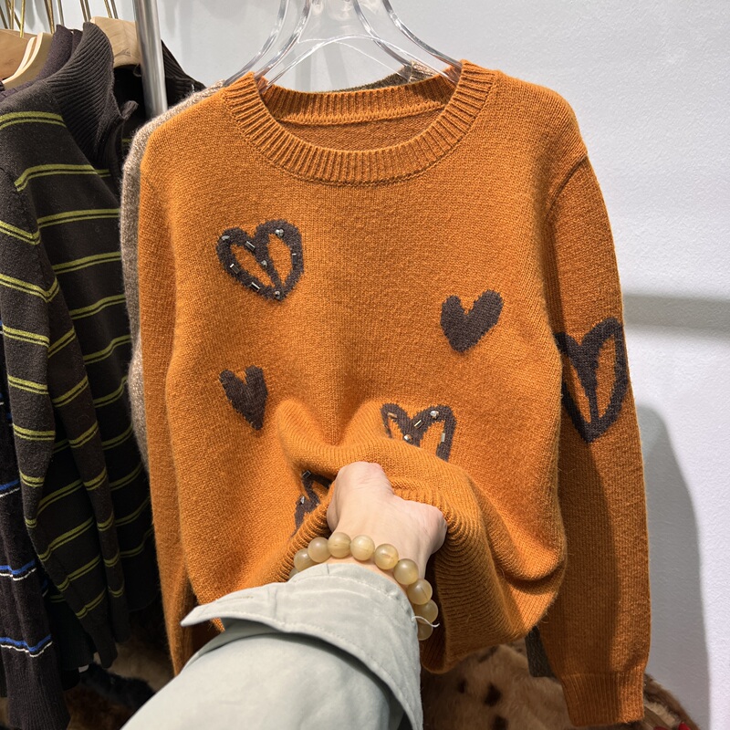 European High-End Diamond-Studded Heart Jacquard Embroidered Knit Sweater for Women, 2026 New Style, Casual Slim-Fit Soft Youthful Sweater European High-End Diamond-Studded Heart Jacquard Embroidered Knit Sweater for Women, 2026 New Style, Casual Slim-Fit Soft Youthful Sweater