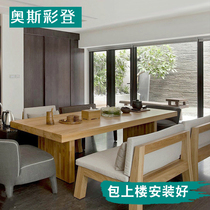 Boss office solid wood tea table and chair combination new Chinese Kung Fu Teahouse table and chair set log big tea table long table
