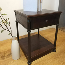 Maifan American wrought iron solid wood bedside table drawer side cabinet LOFT retro simple storage furniture side table