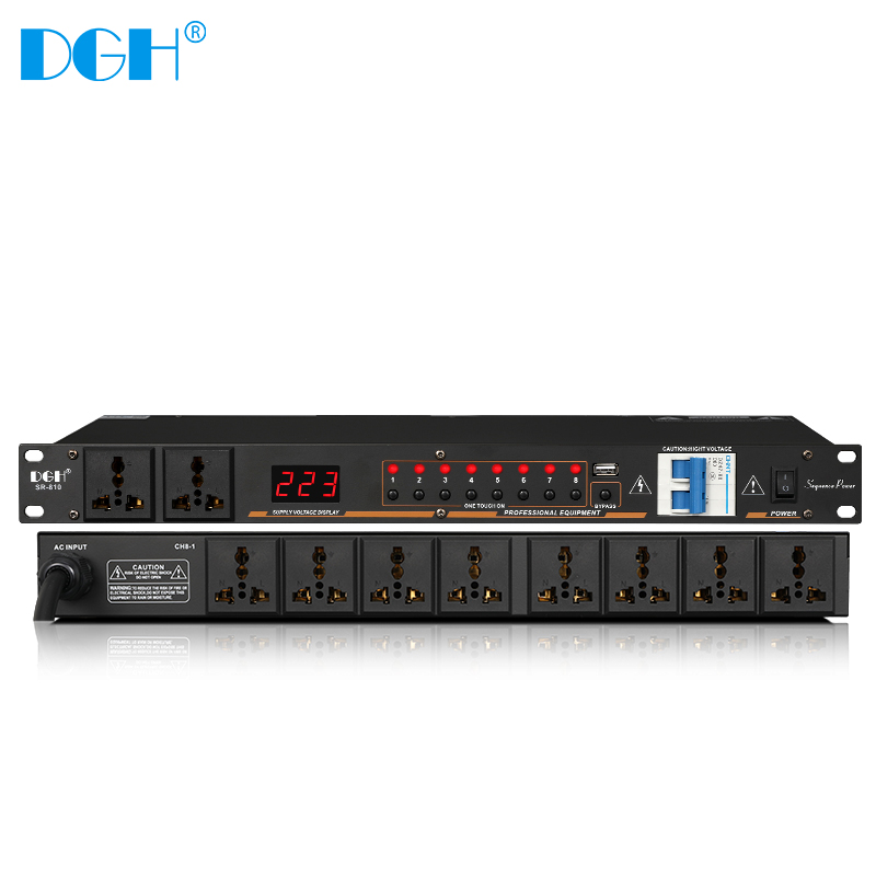 DGH professional 10-way power sequencer 8-way manager socket sequence controller air switch with filter