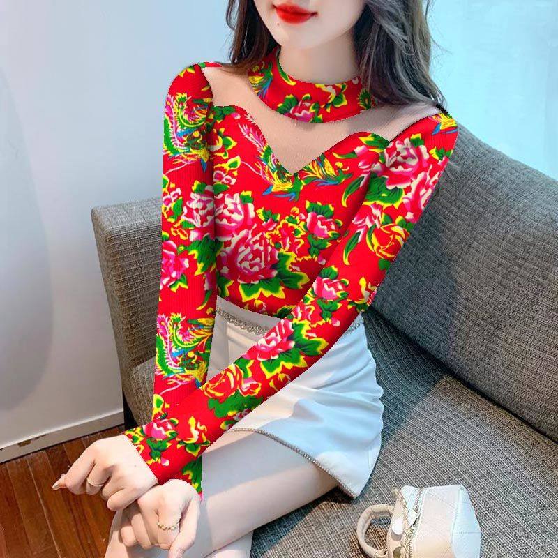 New Winter Warm Lace Jersey Undershirt Woman Defense Chill Thickening Autumn winter Body Fashion Printed Long Sleeve Blouse women-Taobao