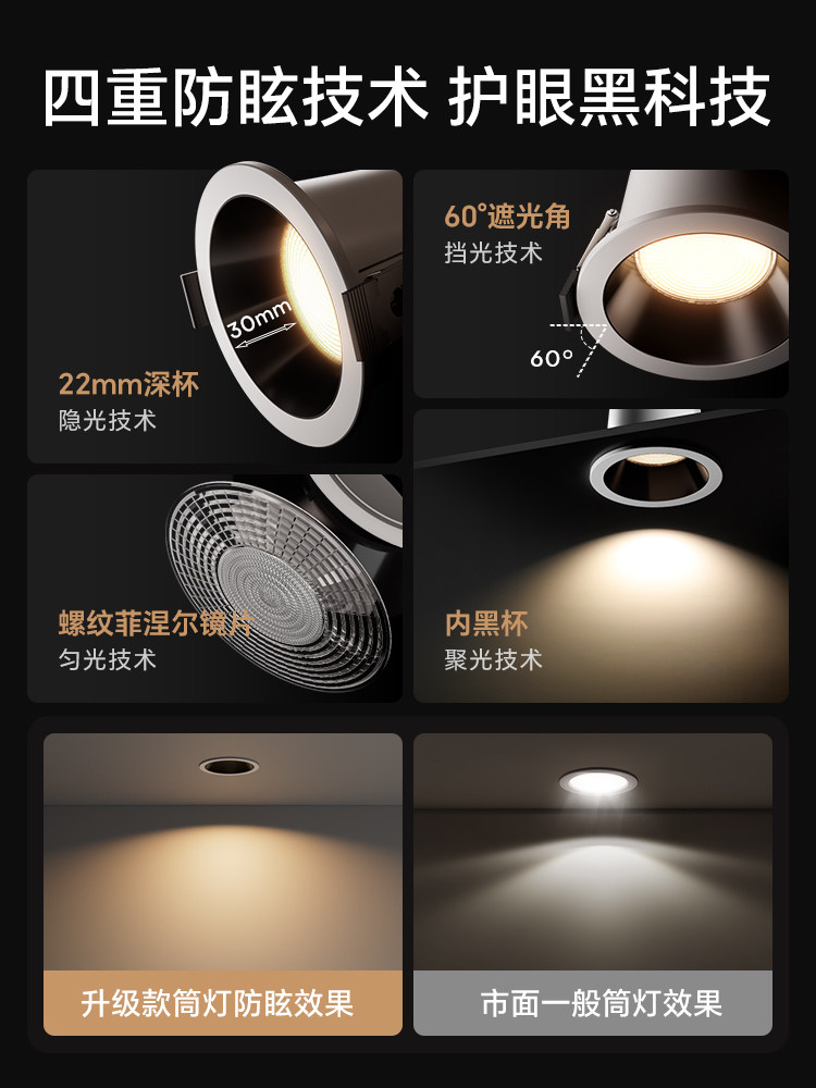 Led Smart Downlight, Dimmable, Color-Adjustable, Voice-Controlled, Anti-Glare, Embedded Spotlight, No Main Light, Has Been Connected to the Mijia App