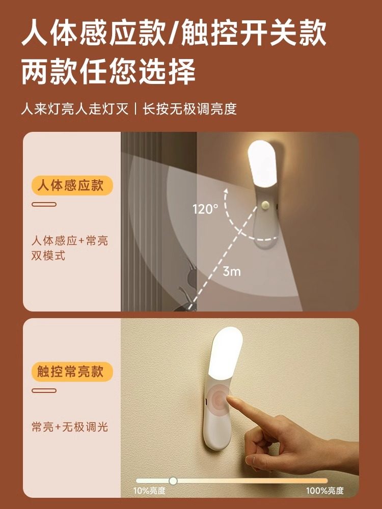 Led Night Light Rechargeable Bedroom Bedside Sleep Dormitory Bed Small Lamp Eye Protection Magnetic Reading Dormitory Desk Lamp