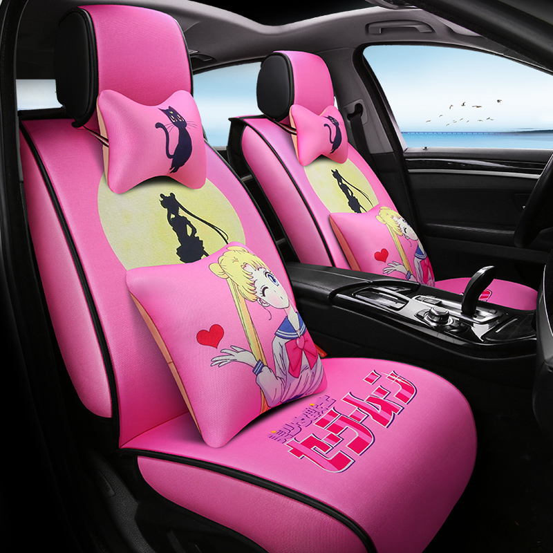 Car Cushions All Season Universal Cartoon Beauty Less Female Warrior Leather Kachu Cute Full Bag Seat Cushion Chair Cover Summer Special