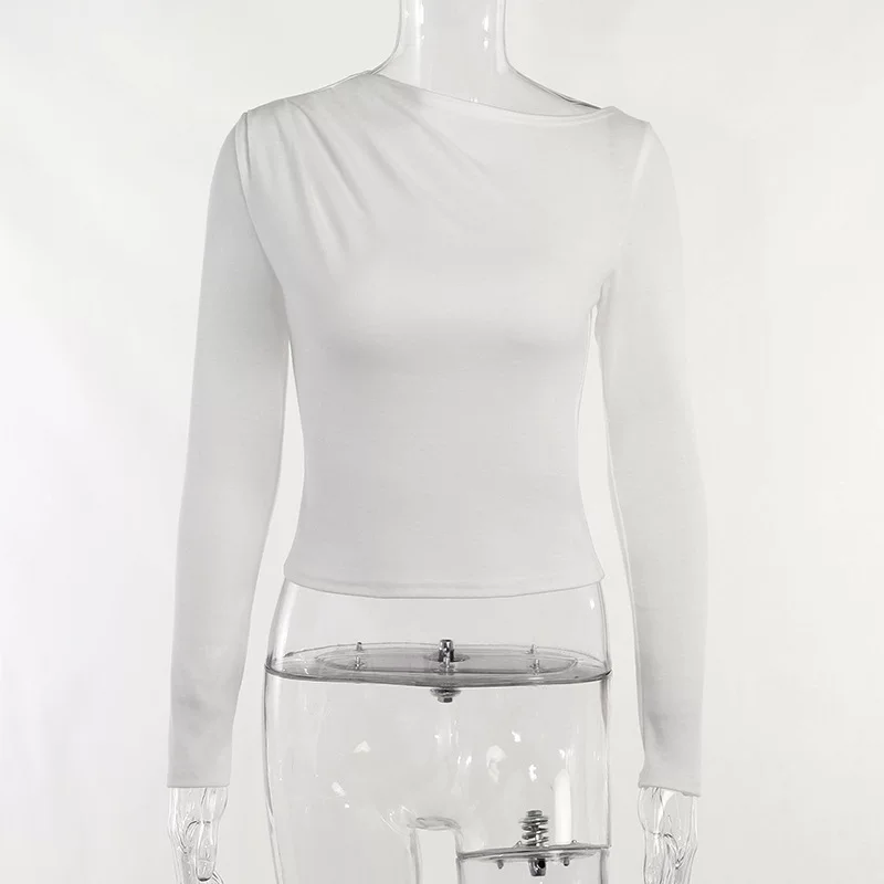 Длинный топ с длинным рукавом для женщин basic crop top, приталенный Y2K, размеры S–L, белый и чёрный