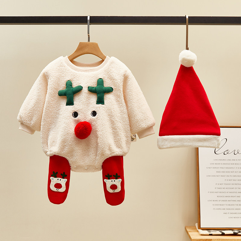Baby Christmas clothing theme clothes elements children baby Christmas home clothes elk christmas red