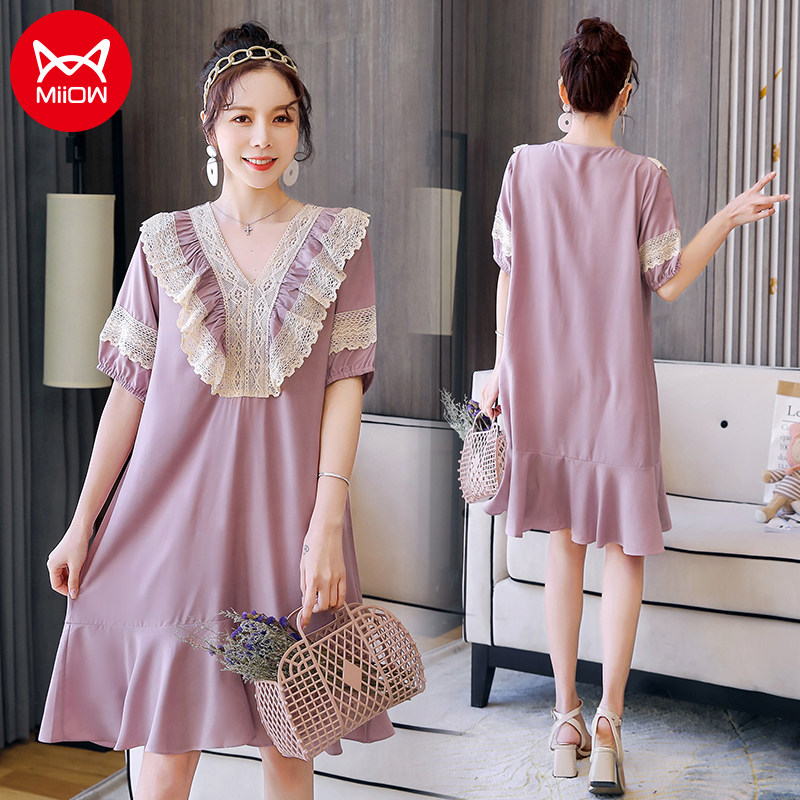 Cat pregnant women dress 2022 Spring and summer hot mom personality fashion models medium - long tummy - shading pregnant women dress