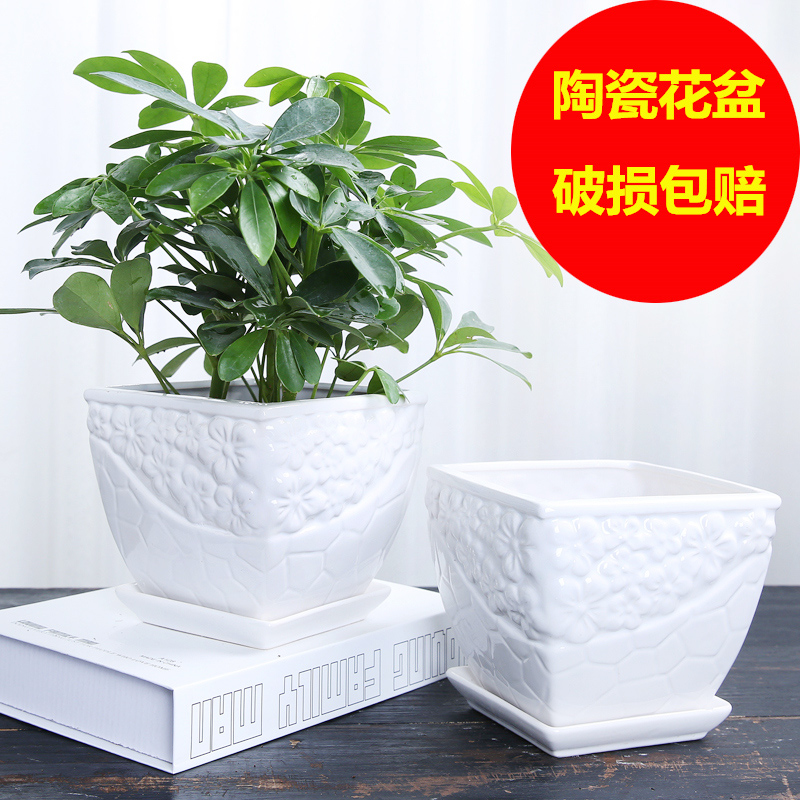 Flower pot ceramic large extra large special clearance indoor with tray creative gold Ge simple household succulent flower pot