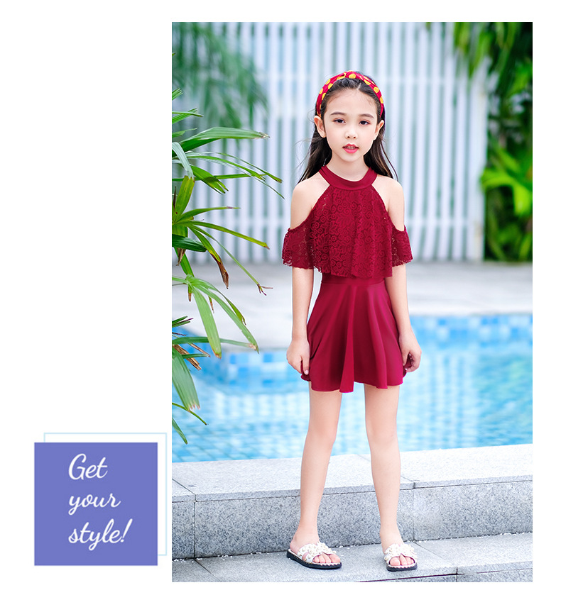 Đồ bơi cho trẻ em của cha mẹ trẻ em gái lưới ren trẻ em người lớn với áo cánh tay che eo ngắn tay là mỏng - Bộ đồ bơi của Kid bikini cho trẻ