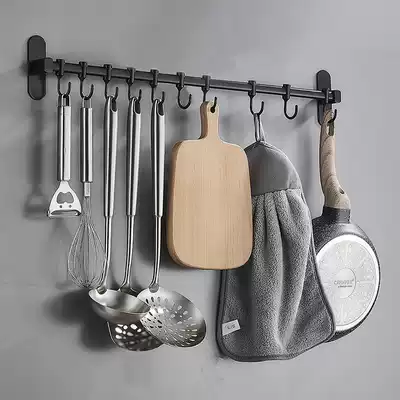 Punch-free stainless steel kitchen adhesive hook black hanging rod wall-mounted kitchenware products rack rack hanging spoon row hook