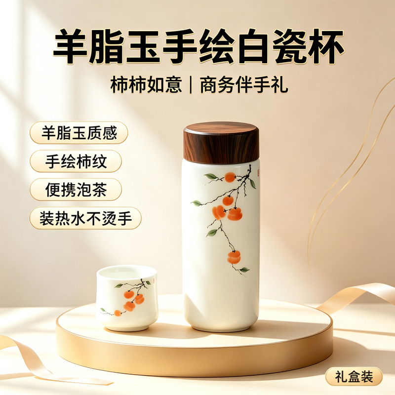 Dehua County White Porcelain Ceramic Cup with Ceramic Inner Liner, Double-Layered White Porcelain, Non-Scalding, Hand-Painted with Traditional Chinese Motifs, Healthy and Safe Dehua County White Porcelain Ceramic Cup with Ceramic Inner Liner, Double-Layered White Porcelain, Non-Scalding, Hand-Painted with Traditional Chinese Motifs, Healthy and Safe
