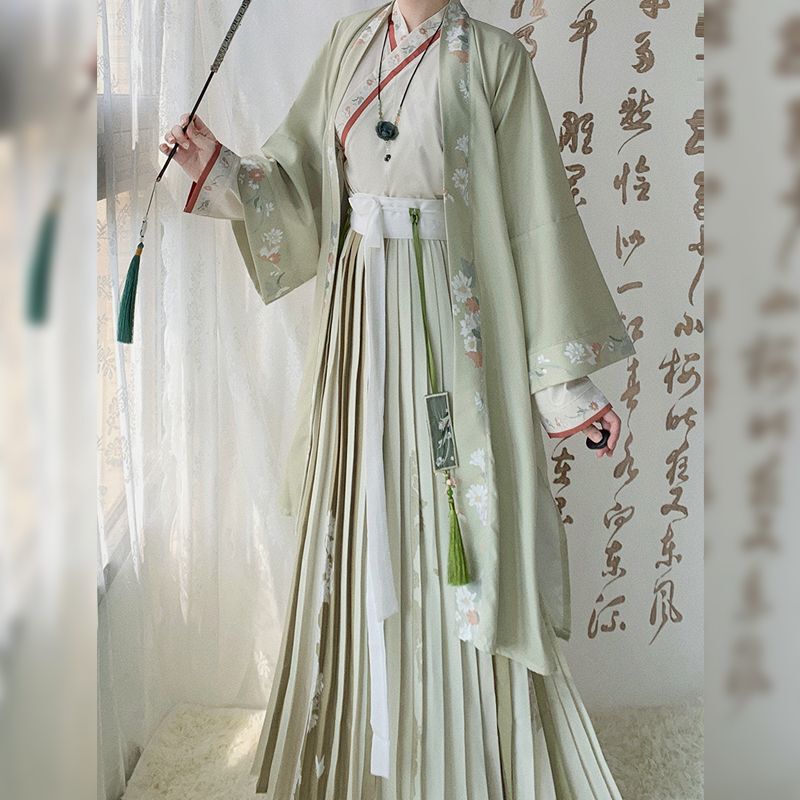 Song Dynasty Hanfu for Women, Waist-Length Ancient Costume for Female Junior High School Students, Song-Style Long Shirt with Waist-Length Cross-Collar Pleated Skirt, New Spring and Summer Model for Students