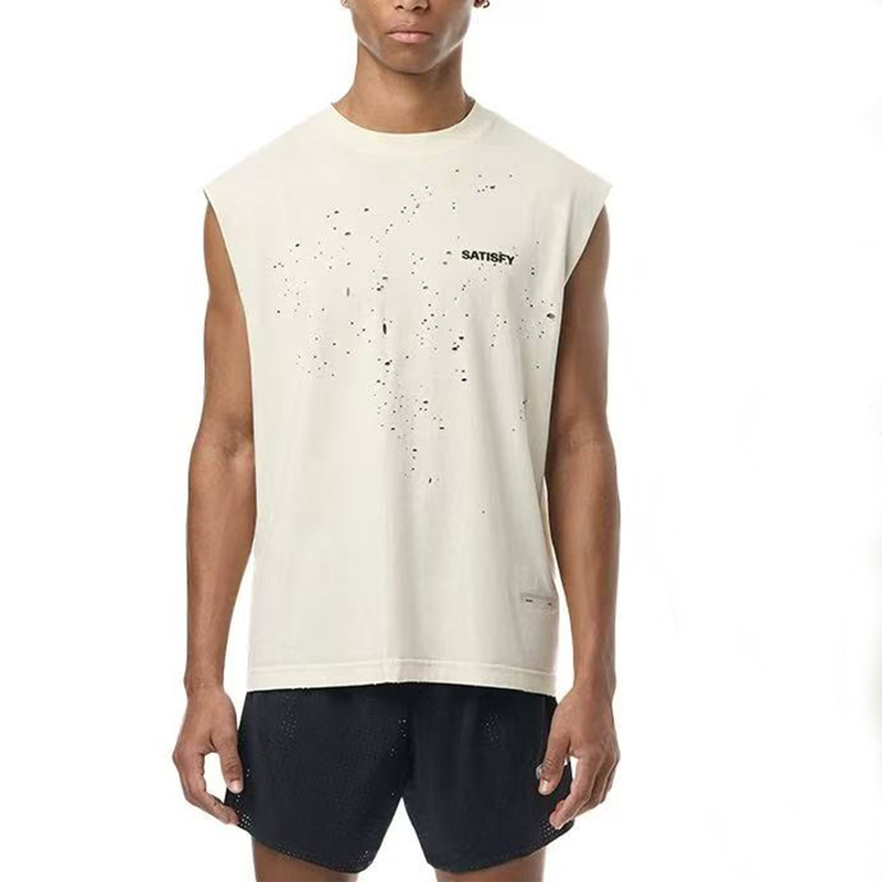 Korean Satisfy Niche Sports Fashion Brand Handmade Perforated Distressed Breathable Vintage Round Neck Pure Cotton Sleeveless T-Shirt Korean Satisfy Niche Sports Fashion Brand Handmade Perforated Distressed Breathable Vintage Round Neck Pure Cotton Sleeveless T-Shirt