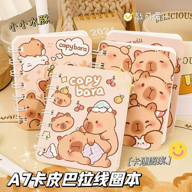 Kapibara Coil Notebook A7 Cartoon Cute Small Notebook High-Value Mini Portable Notebook Diary Journal