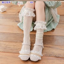 Childrens summer thin socks breathable thin girls stockings tide childrens long tube lace lace pile socks middle tube to calf