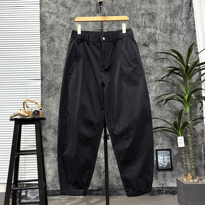 Spring and Summer Tapered Carrot Pants for Men, Deconstructed Pleated Loose Fit, Slimming, Slightly Elastic, Elastic Waist, Versatile Slim-Fit Harem Casual Pants