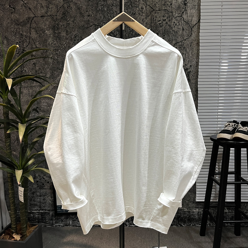 420g Heavyweight Pure Cotton Oversized Batwing Shirt for Men, Lazy Style with a Sense of Design, Loose and Baggy Long-Sleeve T-Shirt Sweatshirt