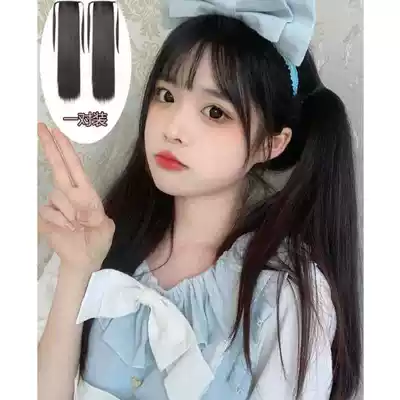 Wig ponytail strap type women's double ponytail lolita Japanese long hair tied straight hair natural net red ponytail