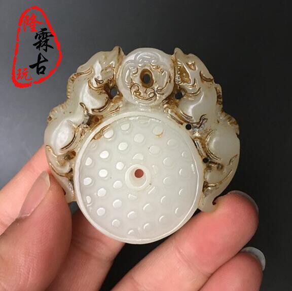 Antique jade antique antique white jade old jade high ancient jade old goods Pixiu Gudingbi brand pendant pendant jade pendant