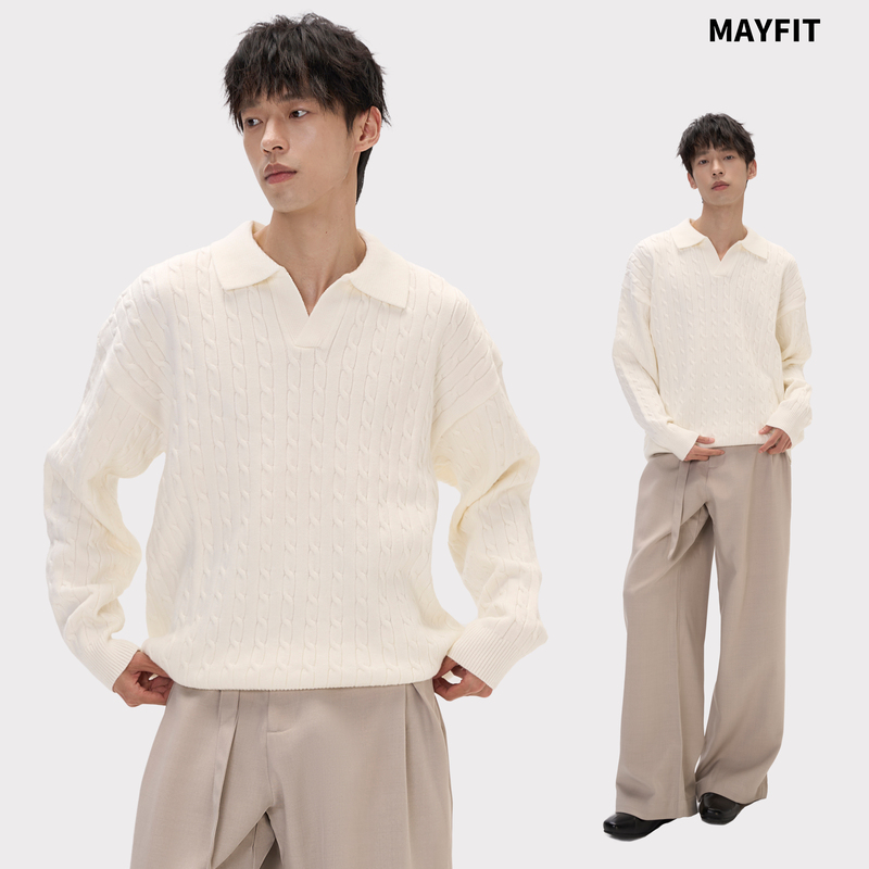 Mayfit'Twisted Pattern' Autumn/Winter Lapel Sweater Internet Celebrity Knitwear Long Sleeve Base Shirt Versatile for Autumn Mayfit'Twisted Pattern' Autumn/Winter Lapel Sweater Internet Celebrity Knitwear Long Sleeve Base Shirt Versatile for Autumn