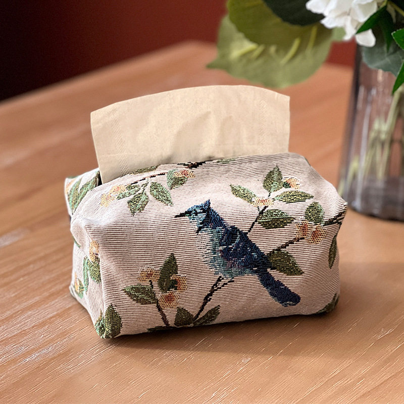 Chinese-style fabric retro classical pumping paper box light luxury tissue box Zen tea tabletop tissue set living room household paper pumping bag