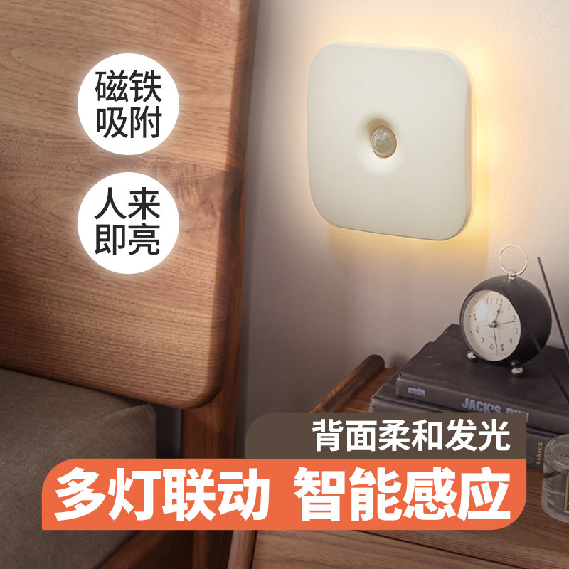 Human body induction light home rechargeable light-controlled linkage bedroom bedside night dressing room wireless LED night light