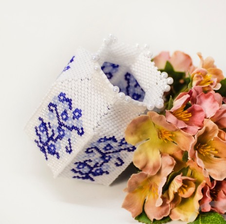 Handmade Rice Beads Beaded Electronic Drawing Tutorial Blue and White Porcelain Vase BJ081 English Description Line Diagram