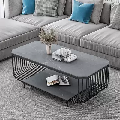 Light luxury modern household rock board living room rectangular large tea table small apartment Nordic simple marble side tea table