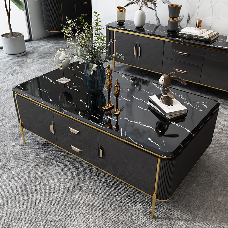Modern simple light luxury coffee table TV cabinet combination living room creative Nordic small apartment multi-functional marble coffee table