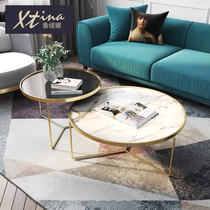 Shan Tina postmodern light luxury round coffee table Marble stainless steel gold-plated small apartment Nordic living room tea table