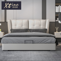 Nordic leather bed Simple modern small apartment Double-layer soft bag bed Double bed master bedroom wedding bed storage 1 8 meters