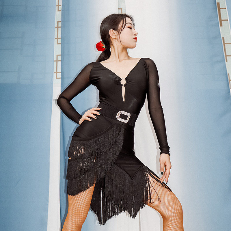 See again Van plums Latin practice Mesh Yarn Long Sleeve Irregular Flow Suskirt Latin Practice Suit W247