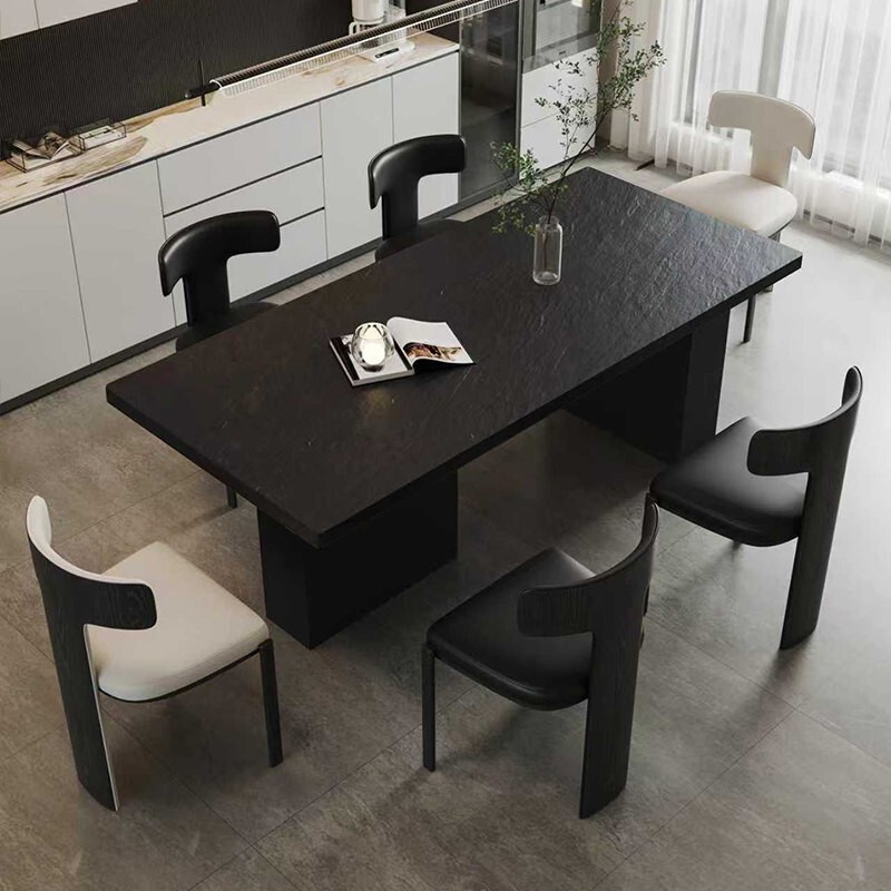 Inno Meteorite Pure Black Slate Dining Table and Chair Set for Living Room, Italian Minimalist Rectangular 2026 New Model Dining Table Inno Meteorite Pure Black Slate Dining Table and Chair Set for Living Room, Italian Minimalist Rectangular 2026 New Model Dining Table