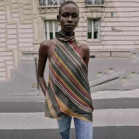 ZAR2025 winter new product women's clothing light luxury charm halter neck striped asymmetric top 9626288 330