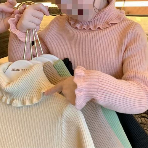 Детский флисовый демисезонный бархатный цветной приятный телу свитер, высокий воротник, в западном стиле