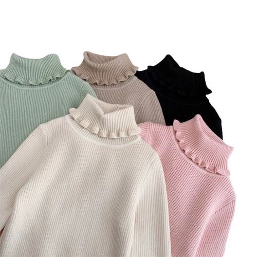 Детский флисовый демисезонный бархатный цветной приятный телу свитер, высокий воротник, в западном стиле