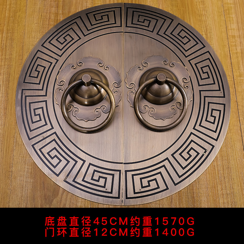 Chinese antique pure copper Ruyi door knocker door retro copper carving door cymbal handle glass door pair round door handle
