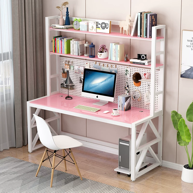 Bedroom desktop computer table home desk bookshelf integrated writing table with shelf hole board student study table