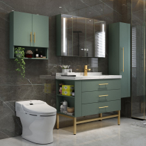 Smart bathroom cabinet combination marble wash table Nordic modern simple dark green wash basin washbasin floor type