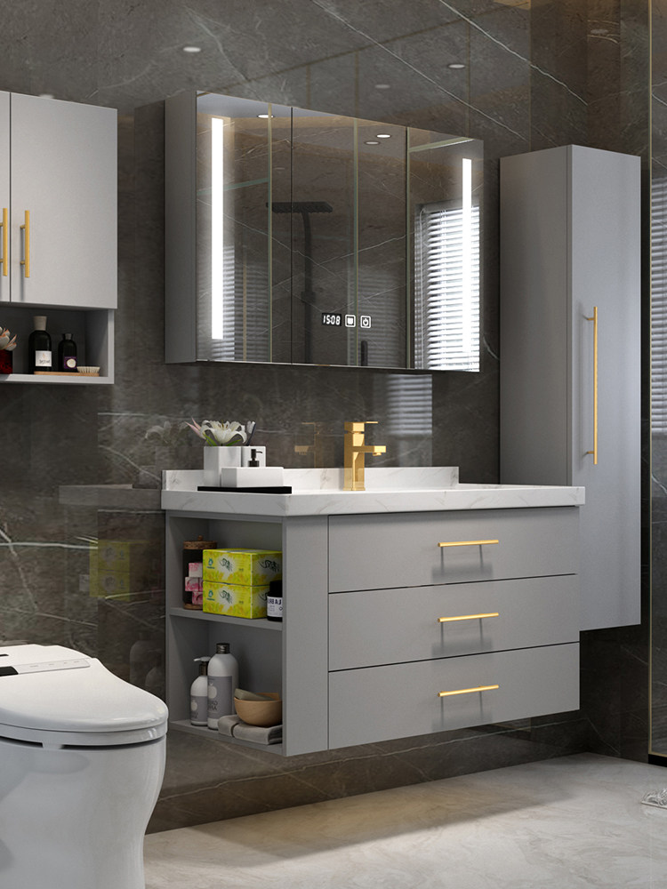 Marble bathroom cabinet combination bathroom Intelligent light luxury Modern simple sink Wash face powder room Wash basin