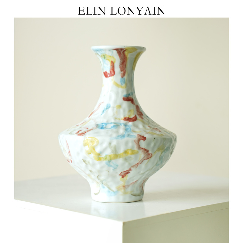 Longyan Home Wabi-Sabi Painted Vase Handmade High-End Ceramic Flower Vessel Soft Decor Home Accessories Designer Ornament