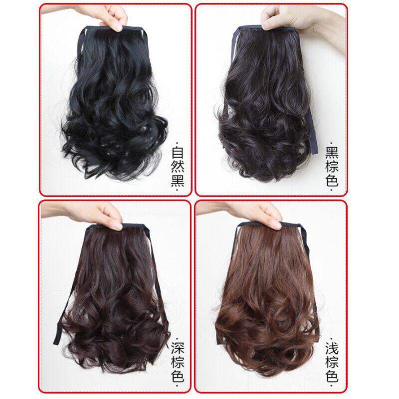 Wig Ponytail female strap type invisible natural short pear flower long curly hair big wave net red wig ponytail realistic