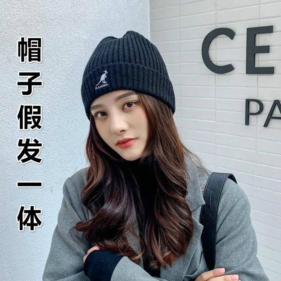 Hat wig one of the long and short curly hair Knitted wool hat Autumn and winter net red fashion wild Korean version of the warm hat tide