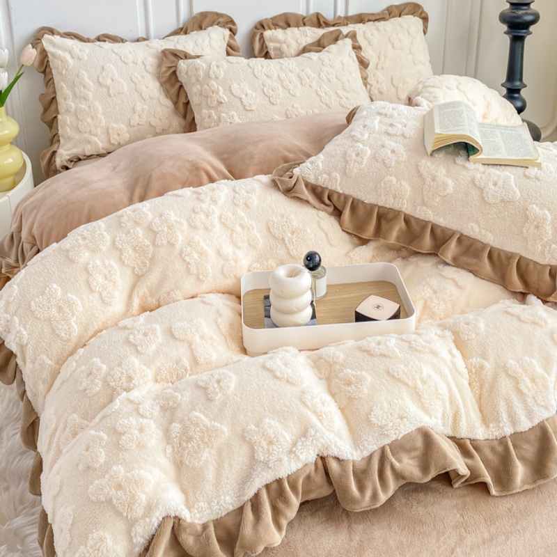 Winter Style Thickened Tave Milk Suede Bed Four Pieces Double Face Suede Coral Suede Quilt Cover Flannel Sheet 2023 New-Taobao